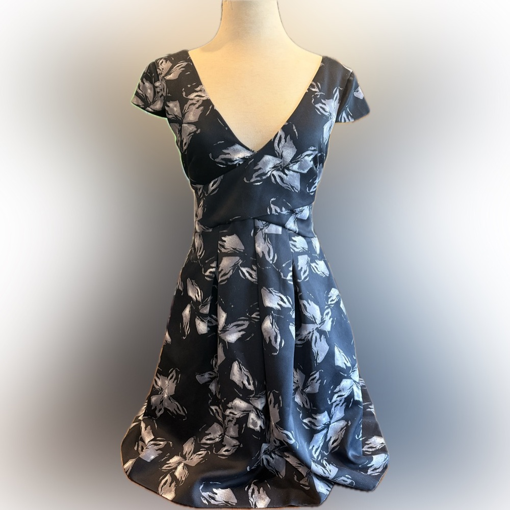 CHIC HALSTON HERITAGE BLACK AND SILVER FIT & FLARE COCKTAIL DRESS! SZ 2